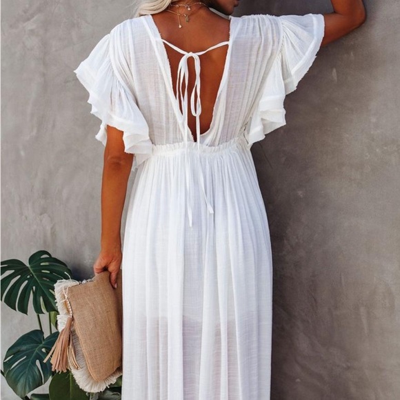 Boho long maxi beach cover up ruffle-white - Picture 6 of 8